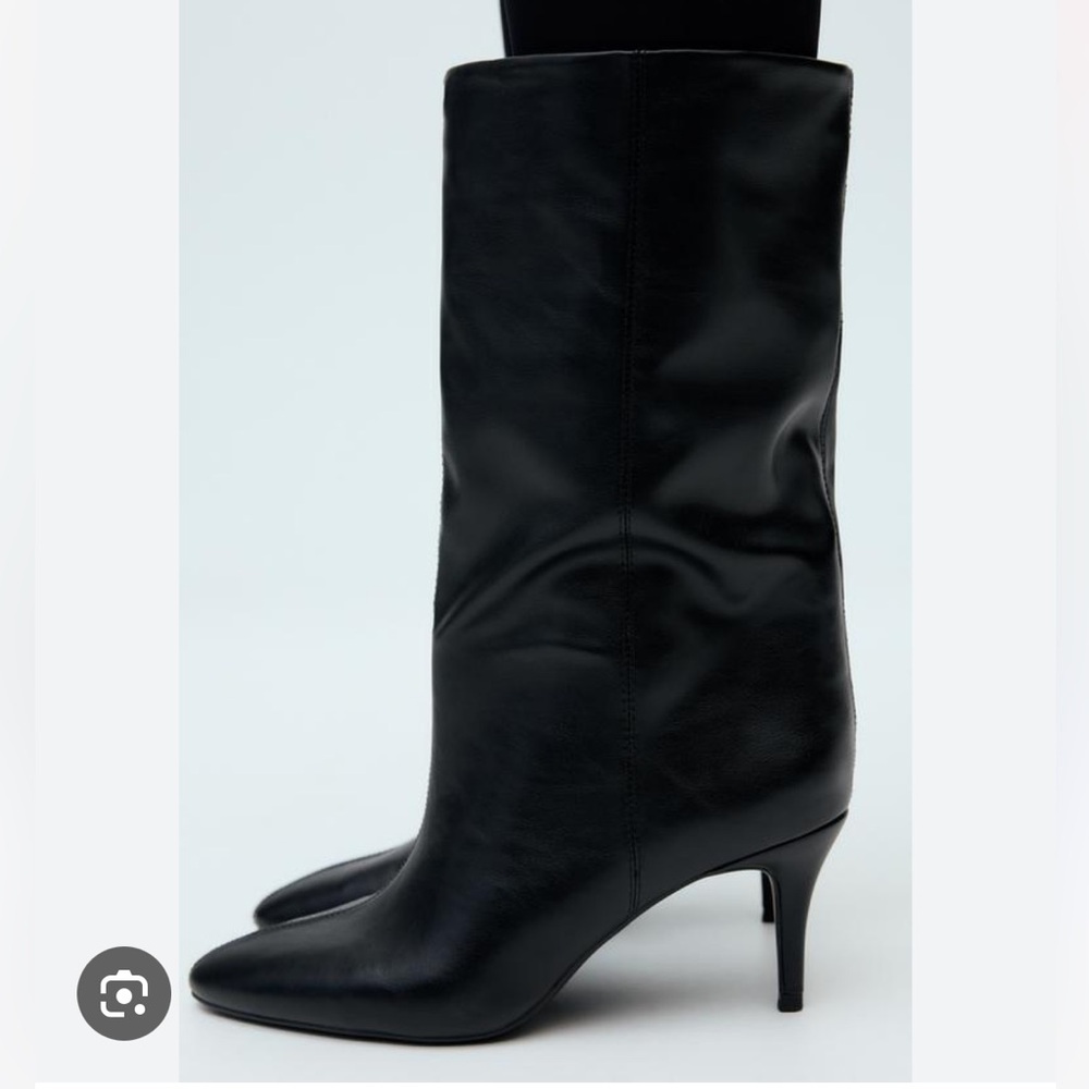 Zara NWT black ruched heeled boots 2103/510 - Picture 4 of 5